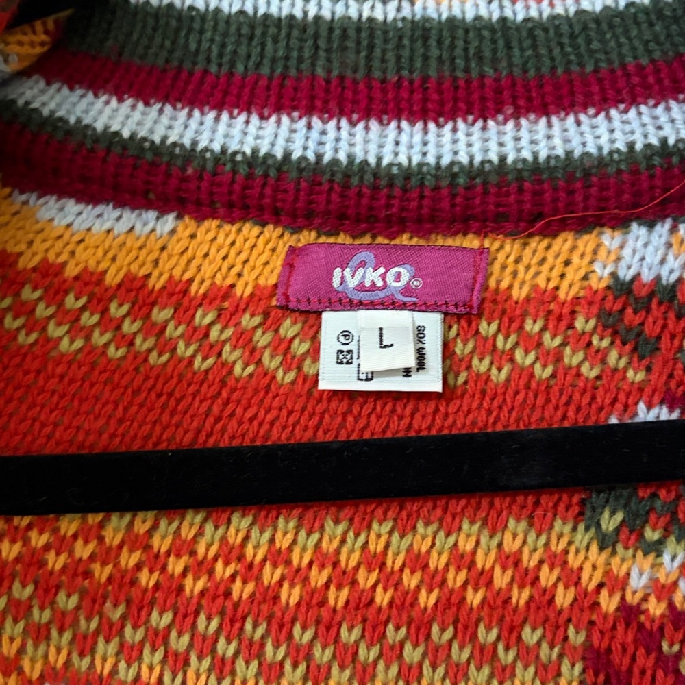 SALE! IVKO Wool Longline Duster Length Cardigan Sweater Colorful Boho Size Large - Picture 3 of 5